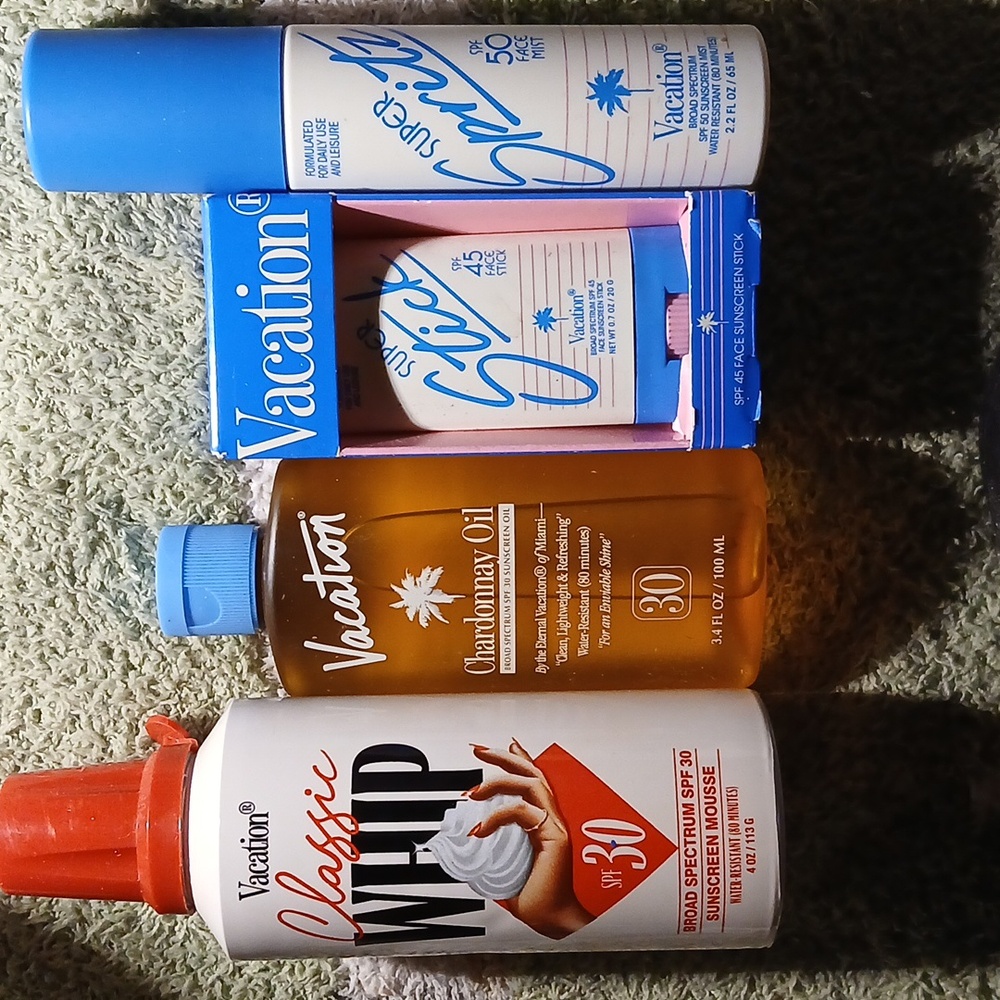 VACATION (4) Sunscreen Bundle STICK, WHIP, FACE MIST, & CHARDONNAY OIL